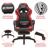 Olsen & Smith XTREME Gaming Chair Ergonomic Office Desk PC Computer Recliner Swivel Chair Detachable Padded Head Rest Lumbar Support Cushion & Footrest (Black/Red)