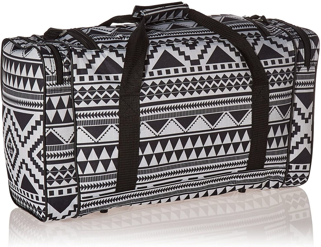 5 Cities Set of 2 Cabin Size Holdall Flight Duffel Bag, 54cm, Aztec Black and White