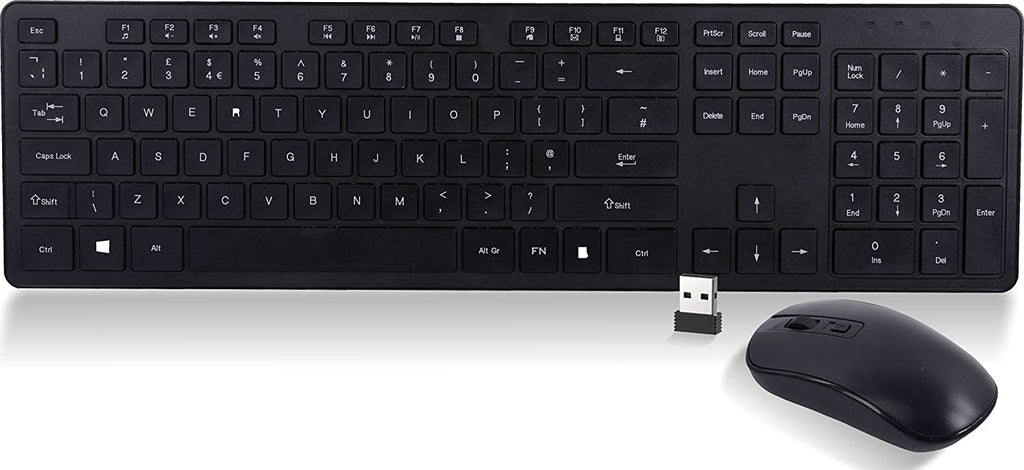 Wireless Compact Keyboard and Mouse Combo Set for Windows PC, 12 Multimedia & Shortcut Keys, Quiet Operation, Splashproof, QWERTY UK Layout - Black