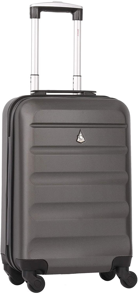 Aerolite Lightweight 4 Wheel ABS Hard Shell Hand Cabin Luggage Suitcase 55x35x20 with Built in TSA Combination Lock , Charcoal
