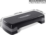 Sport24 Height Adjustable Aerobic Exercise Stepper Box For Home Exercise Workout, 2x Height Level 10cm 4”, 15cm 6”, Raised Platform Steppers Board Block, Home Gym Fitness Equipment Black Grey