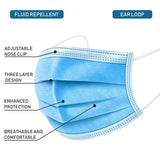 Type IIR 2R Fluid Resistant 3 Ply Surgical Medical Grade Disposable Single Use Face Mask Covering EN 14683 Elastic Ear Loops Blue, Pack of 10