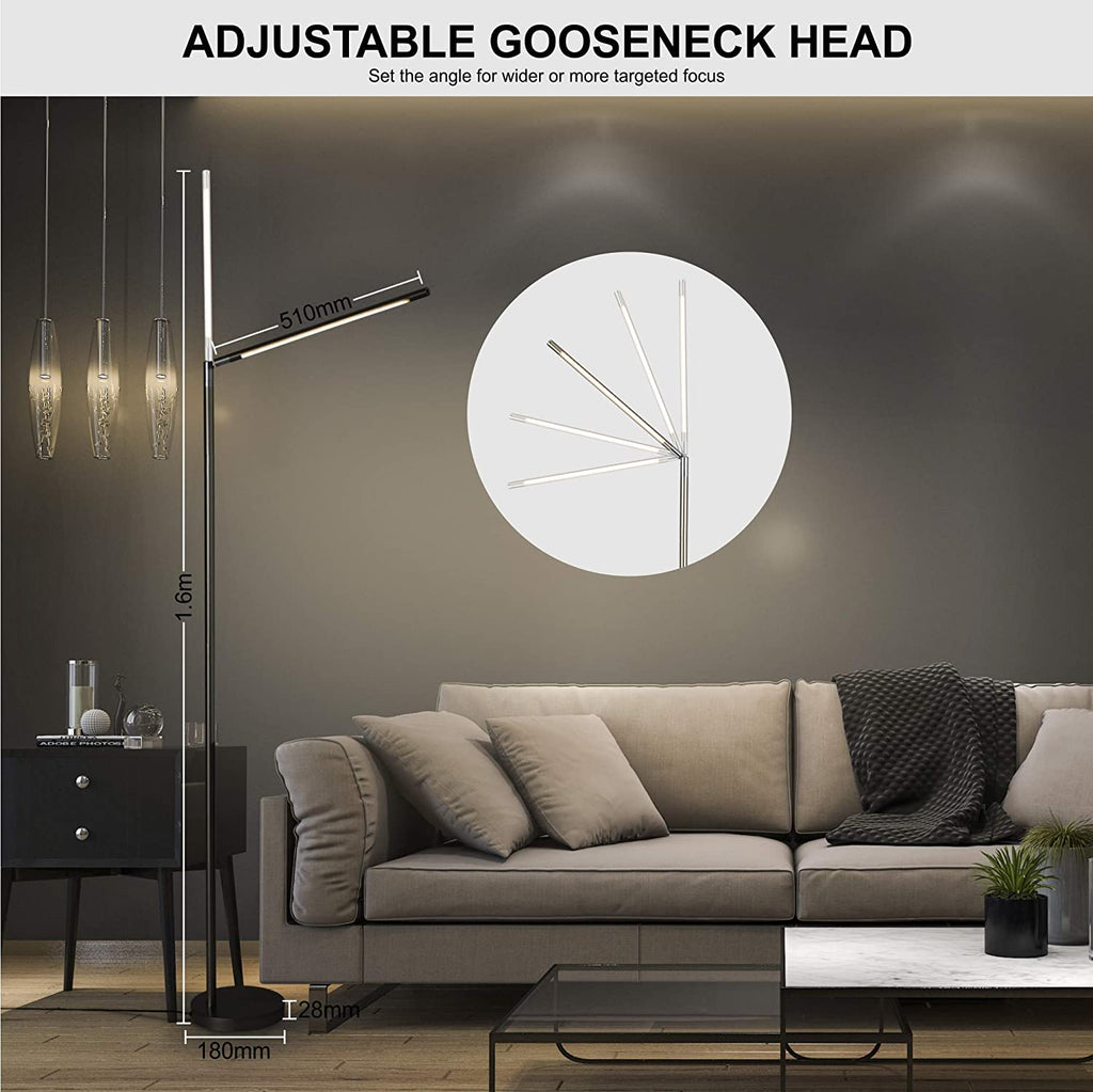 O&S Free Standing LED Floor Lamp Light , 3 Colour Temperatures & Dimmable Brightness Level - Floor Lamps for Reading Living Room Study Modern Silver