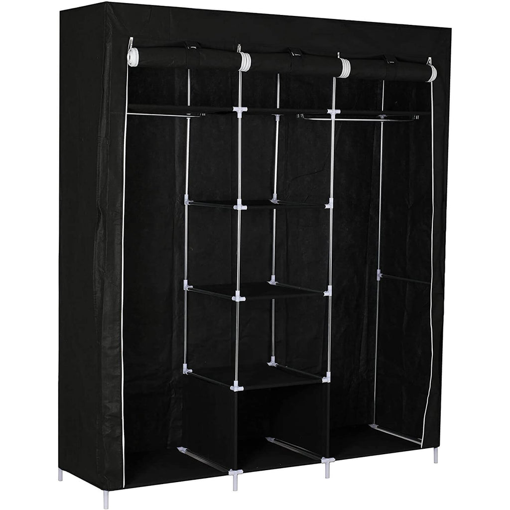 Freestanding Wardrobe Cloakroom Storage Organiser with Clothes Hanging Rails, Shoe & Storage Compartments Shelves Spaces and Cover for Home & Bedroom