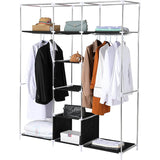 Freestanding Wardrobe Cloakroom Storage Organiser with Clothes Hanging Rails, Shoe & Storage Compartments Shelves Spaces and Cover for Home & Bedroom