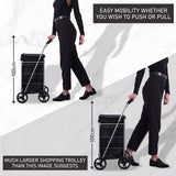 Hoppa Lightweight 4-Wheel Premium Folding Shopping Trolley Extra Large 64L Capacity Shopping Trolley Bag, 95cm, 4.8kg, Push/Pull Stairclimber Black, Carton (4)