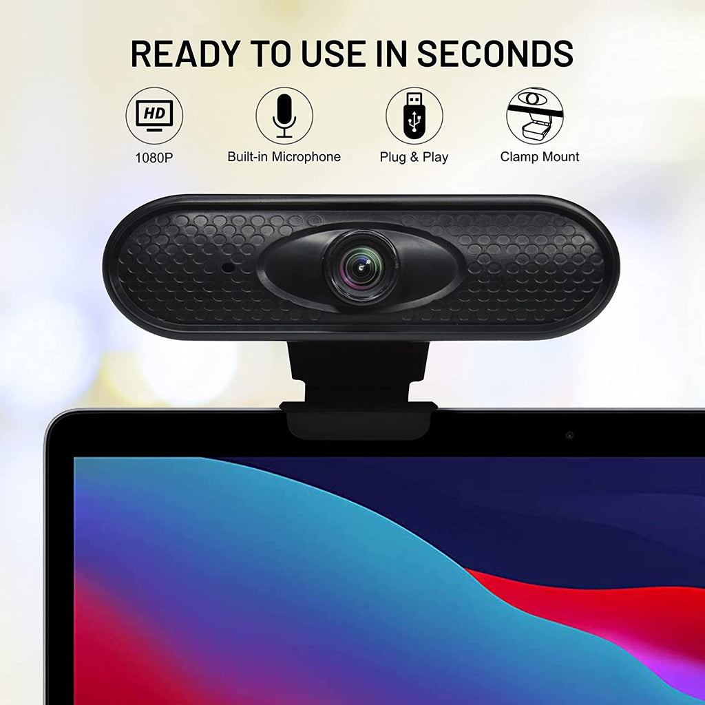High Definition Full HD Webcam with Microphone Mic for Windows Mac iOS Desktop PC Laptop 1080P FHD Plug and Play USB Web Camera for Video Conference Meeting Zoom Skype WebEx Teams 2MP Black