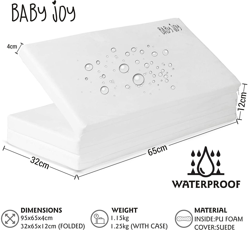 Baby Joy 100% Waterproof Luxury Portable Folding Foam Child Travel Mattress, Perfect Fit for Medium BABY JOY, RED Kite and GRACO Travel Cots, 95 x 65cm. Includes Carry Case