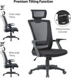 Ergonomic Mesh Office Desk Operator Chair Swivel PC Computer Office Chairs with Arms and Back Support Headrest for Home & Office Use for Adults Black