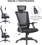 Ergonomic Mesh Office Desk Operator Chair Swivel PC Computer Office Chairs with Arms and Back Support Headrest for Home & Office Use for Adults Black