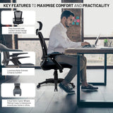 Ergonomic Mesh Office Desk Operator Chair Swivel PC Computer Office Chairs with Arms and Back Support Headrest for Home & Office Use for Adults Black