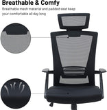 Ergonomic Mesh Office Desk Operator Chair Swivel PC Computer Office Chairs with Arms and Back Support Headrest for Home & Office Use for Adults Black
