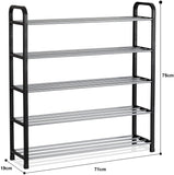 Olsen & Smith 5 Tier Shoe Storage Rack Organiser Tall, Quick Assembly No Tools Required, Holds 15 Pairs (W) 71cm x (H) 75cm x (D) 19cm Black