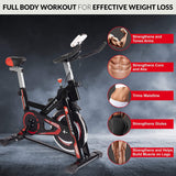 Sport24 Stationary Upright Exercise Spinning Bike for Home Use with 8kg Flywheel, LCD Screen, Multi-Resistance Levels, Bicycle Cardio Trainer Indoor Fitness, 2021 Edition, Black Red