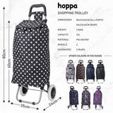 Hoppa 47L Lightweight Shopping Trolley, Hard Wearing & Foldaway for Easy Storage with 3 Years Guarantee (Black Polka Dot)