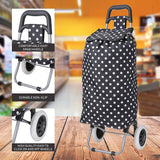 Hoppa 47L Lightweight Shopping Trolley, Hard Wearing & Foldaway for Easy Storage with 3 Years Guarantee (Black Polka Dot)