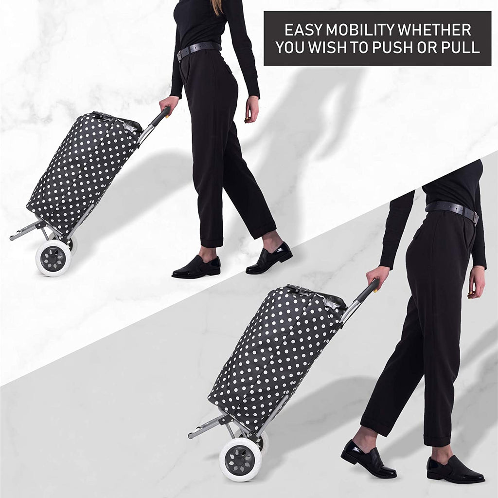 Hoppa 47L Lightweight Shopping Trolley, Hard Wearing & Foldaway for Easy Storage with 3 Years Guarantee (Black Polka Dot)