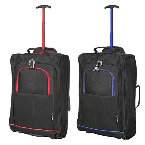 5 Cities Set of 2 Super Lightweight Cabin Approved Luggage Travel Wheely Suitcase Wheeled Bags Bag (Black/Red + Black/Blue)