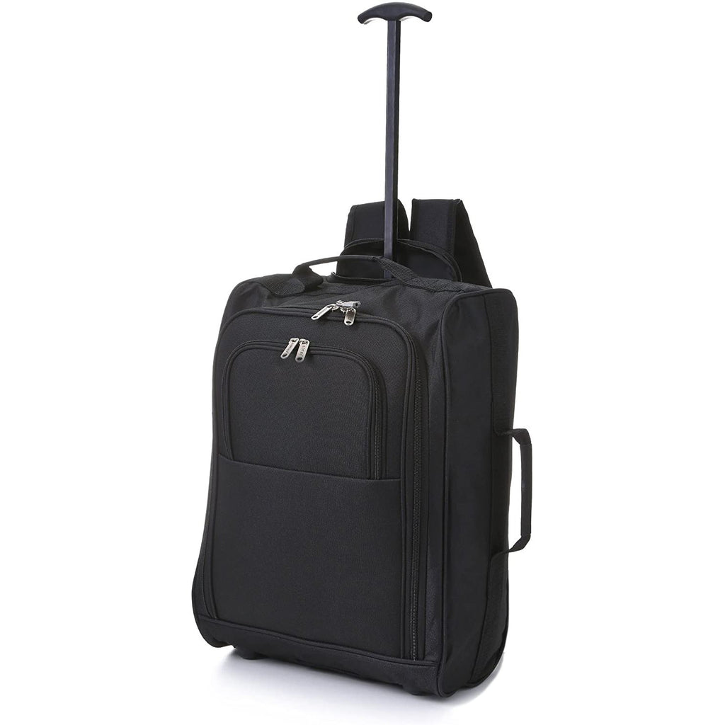 5 Cities Lightweight Hand Luggage Travel Holdall Baggage Wheely Suitcase Cabin Approved Bag Black (Backpack Version)