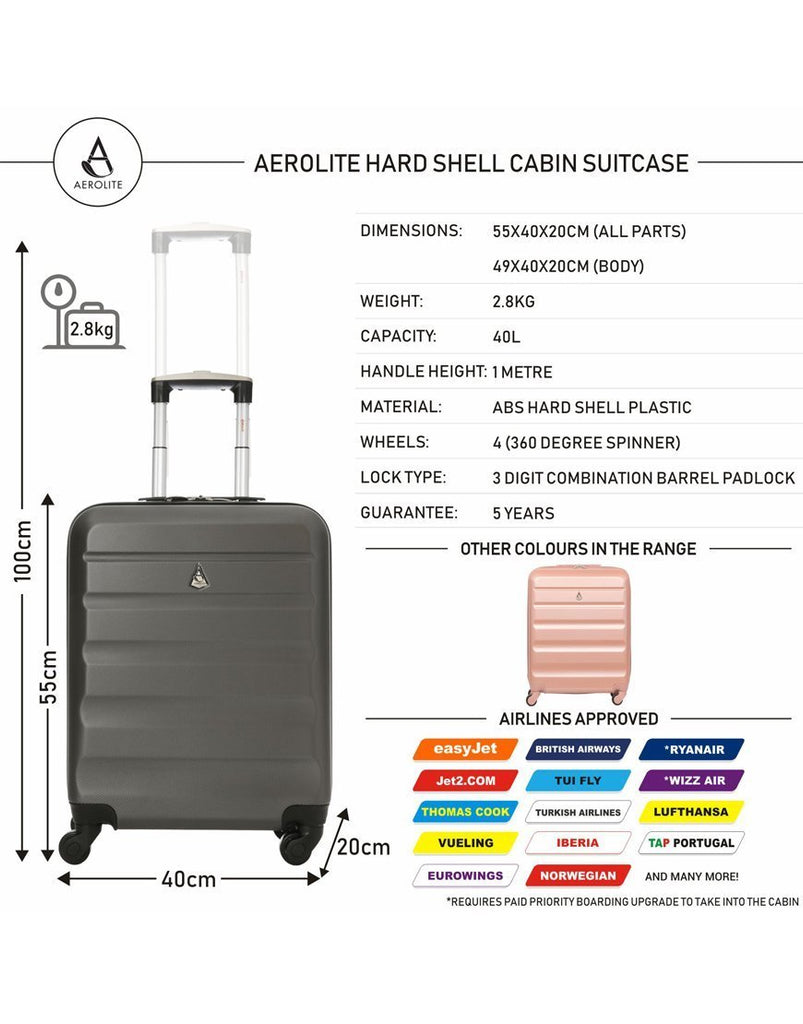 Buy Flight Knight Premium Hard Shell Lightweight Cabin Suitcase - 8 Spinner  Wheels - Built-in TSA Lock & USB Port - Luggage Approved for Over 100  Airlines Including easyJet, Ryanair & Jet2-55x35x20cm