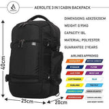 Aerolite (40x20x25cm) 3 in 1 Cabin Luggage Approved Flight Backpack, Maximum Size Allowance For Ryanair