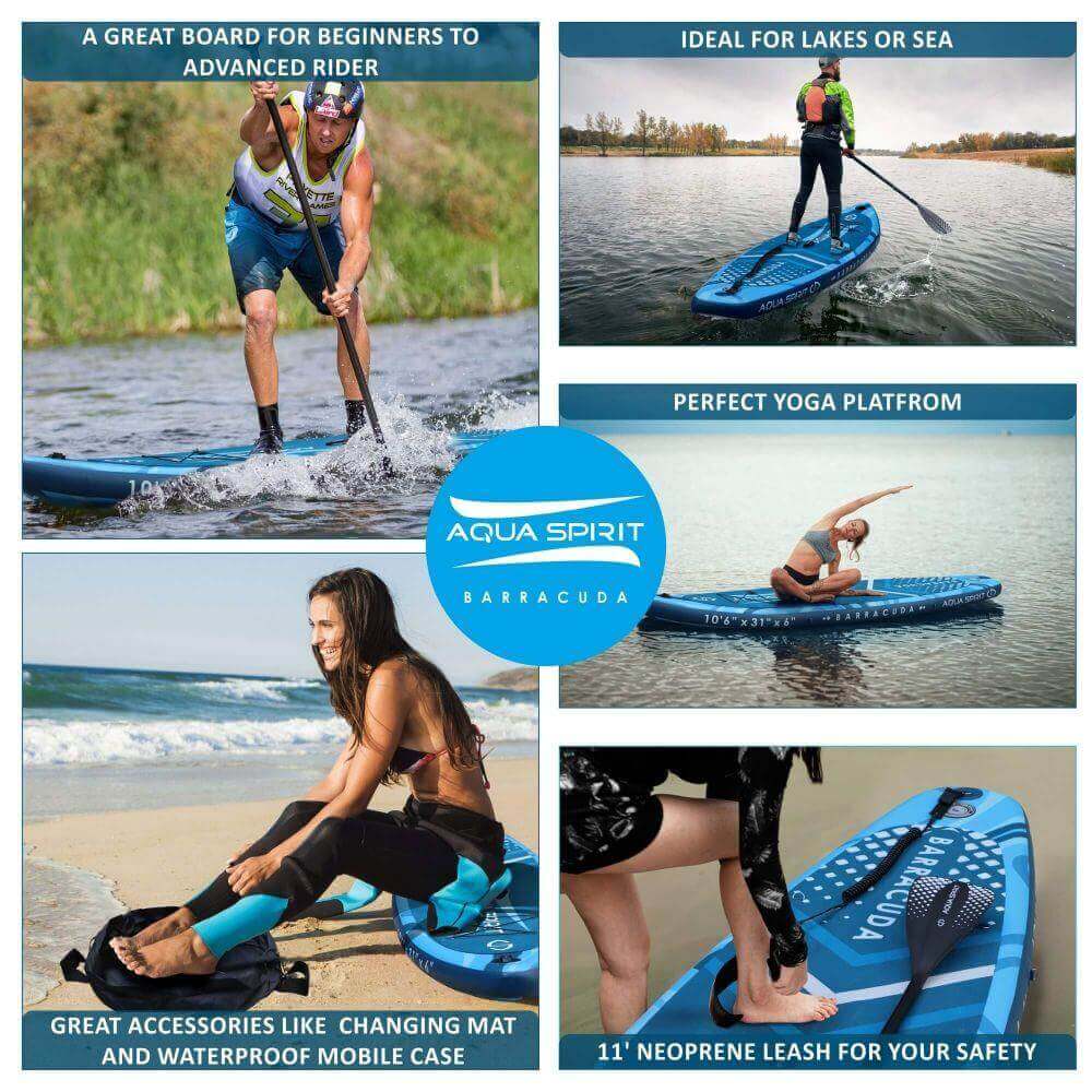 AQUA SPIRIT 10FT 6" x 15cm iSUP Inflatable Stand up Paddle Board for Adult Beginners/Intermediate Max load 150KG with Backpack, Leash, Paddle, Changing Mat & Waterproof Phone Case