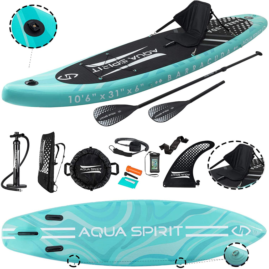 AQUA SPIRIT 10FT 6" x 15cm iSUP Inflatable Stand up Paddle Board for Adult Beginners/Intermediate Max load 150KG with Backpack, Leash, Paddle, Changing Mat & Waterproof Phone Case