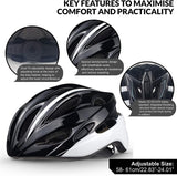 SPORT24 Lightweight Bike Cycle Helmet Road Bike Cycling Safety Helmet for Men Women (Fits Head Sizes 58-61cm) Black White