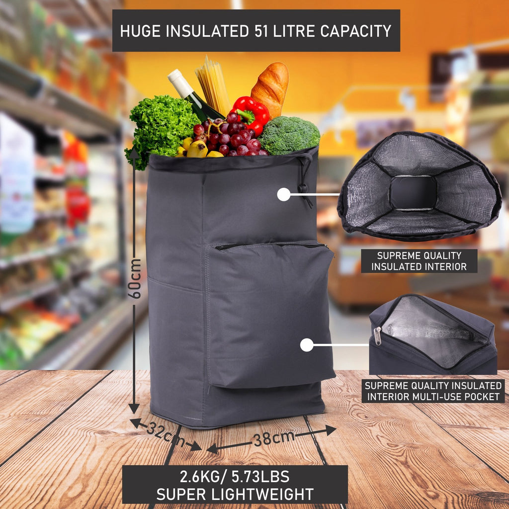 Hoppa Fully Insulated Lightweight 2022 Model 2 Wheeled Huge 51Litre Capacity Shopping Trolley Bag 95cm, 2.6kg