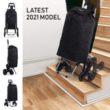 Hoppa Lightweight 6-Wheel Folding Shopping Trolley Large 47L Capacity Shopping Trolley Bag, 95cm, 2kg, Push/Pull Stairclimber (Black)