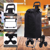 Hoppa Lightweight 6-Wheel Folding Shopping Trolley Large 47L Capacity Shopping Trolley Bag, 95cm, 2kg, Push/Pull Stairclimber (Black)