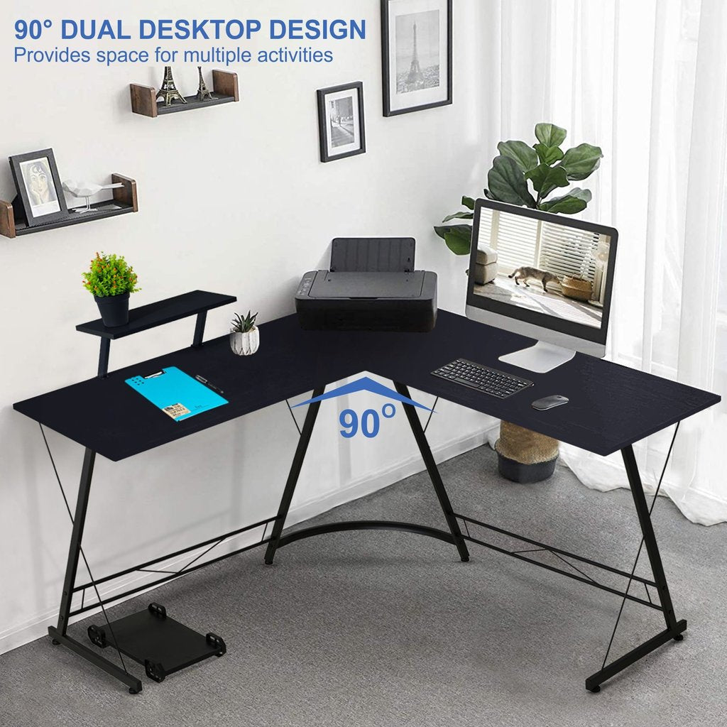Olsen & Smith L-Shaped Corner Computer Desk- Black