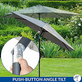 Olsen & Smith Large 2.7m Grey Tilting Garden Parasol Umbrella with Tilt & Crank Mechanism for Garden Patio Lawn | Showerproof | UV 30 Sun Protection + Storage Bag