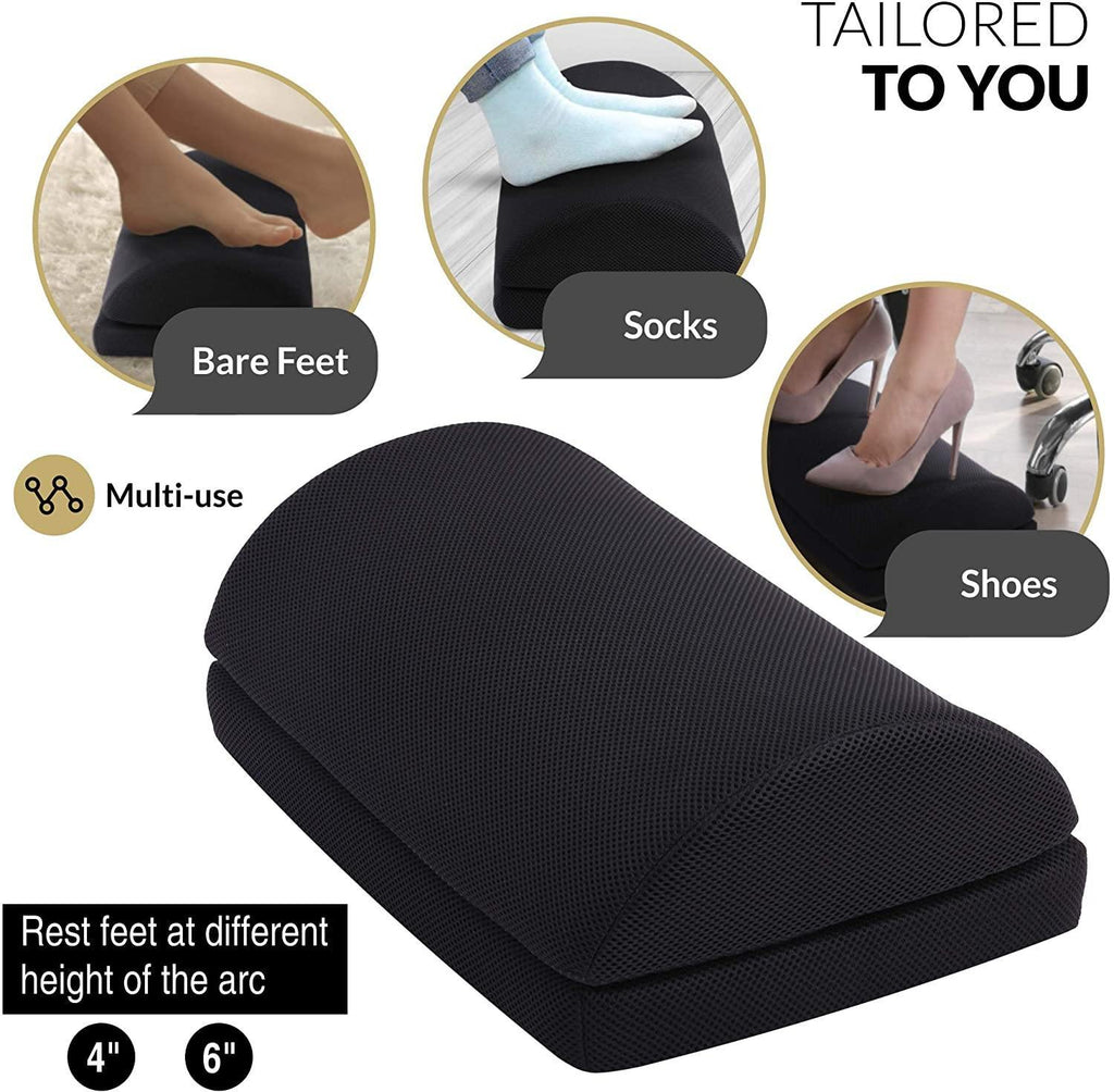 Olsen & Smith Ergonomic Foot Rest Cushion Pillow Pad Under Desk Foam Adjustable Height Footrest for Home Work Office Chair, Non Slip Black