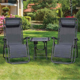 3 Piece Zero Gravity Reclining Garden Patio Deck Chair Sun Lounger, 2 Chair & Table Set, Charcoal